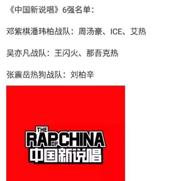 看到《中国新说唱》6强4强名单，感觉猜中了开头没猜中结局